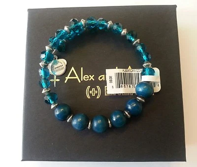 NWT ALex and Ani ENIGMA CERULEAN Blue Beaded Charm Bangle Bracelet BOX R SILVER