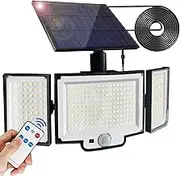 SPOTBRACE 3 Head Solar Lights Outdoor Motion Sensor, Upgraded 328 LED 3000 Lumens Flood Lights with Remote Control 360°Wide Angle Illumination,3600mAh Security Light Wall Light for Porch Garage Garden