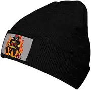 [OdDdot] Firefighter Fireman Print Beanie Hats for Women Men,Winter Hats,Knit Hat,Mens Beanies,Brimless Hat,Skater Beanie, Black, One size