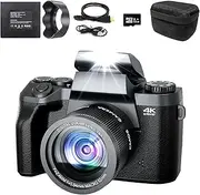 [Fine Life Pro] Digital Camera 4K 64MP Photo Camera with 4.0 Inch Touch Screen, 16X Digital Zoom Compact Camera for Beginners with WiFi Function, with Camera Bag, Hood, 32GB TF Card (Rear Camera)