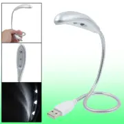 Laptop PC Gray Plastic Head Silver Tone Flexible Gooseneck USB LED Light