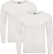 [Crazy Fashion] Pack of 2 Thermal Tops Men’s - Long Sleeve Plain Round Neck Mens Top Warm T-Shirt Underwear Baselayer Cotton Thermals S, M, L, XL, XXL UK