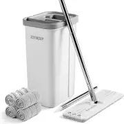 Mop and Bucket with Wringer Set, Hands Free Flat Floor Mop and Bucket, 60" Mop w
