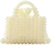 [YIFEI] YUSHINY Women Handmade Pearl Beaded Evening Handbag Top Handle Purse with InnerBag & DustBag