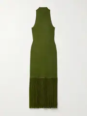 [Altuzarra] Altuzarra - Cash Fringed Stretch-knit Turtleneck Midi Dress - Green - small small Green