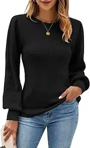 [FEKOAFE] Womens Sweaters Casual 2025 Fall Long Sleeve Tops Ribbed Knit Pullover Sweaters