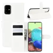 For Galaxy A71 5G Lychee Folio Protective Case, Kickstand, Wallet, White