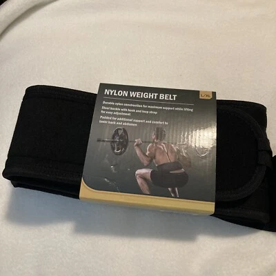 L/XL 5" Wide Nylon Adjust Weight Belt 44" Padded Steel Buckle Hook/Loop Strap