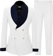[Elionm] Mens Tuxedo Suits Slim Fit Double Breasted Wedding Suit for Men 2 Piece Navy Shawl Lapel Men's Formal Jacket Pants Set