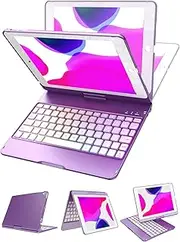 MMK iPad Keyboard Case for 6th Gen 2018, 5th Gen 2017, Pro 9.7, Air 2, Air 1 - Backlit 10 Color 360 Screen Rotation Case With Auto Sleep/Wake - Violet