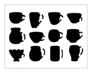 Coffee Tea Cup Sampler Stencil - 12 Designs Mugs 8" x 10" Reusable Sheet S1240