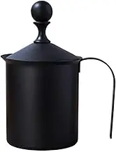 Manual Milk Frother,Double-Layered Stainless Steel Hand Pump Milk Foamer, Handheld Milk Frothing Pitchers,Black (800cc)