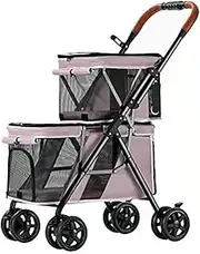 Double Dog Cat Stroller Pet Carriers Bag Jogger Stroller for Small Medium Dogs Cats Travel Camping 4 Wheels Folding Crate Stroller Holds Pets Up to 5 Kg / 11 Lbs 12 Kg / 26 Lbs (Color : Pink)