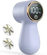 Rechargeable Fabric Shaver Lint Remover, Sweater Shaver with 3-Speed Control, LED Display Clothes Shaver, 6-Leaf Stainless Steel Blades, Suitable for Clothes, Sweater, Couch, Blanket, Wool (Purple)