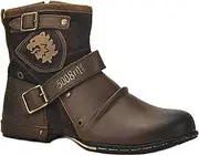 [OSSTONE] OS-5008-1-A-DE Men's Leather Worker Biker Boots Motorcycle Leather Shoes for Zip Lace-Up Boots