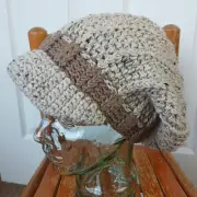 Buff Flecks Slouchy Hat with a Brim OSFM cafe brown band ready-to-ship crochet