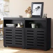 Oikiture 2x Buffet Sideboard Shoe Storage Cabinet Slatted Doors Black