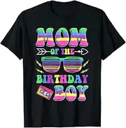 [X.Style] Mom of The Birthday Boy Retro 80's Party First Mother's Day ds857 T-Shirt (S) Black