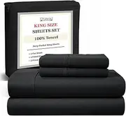CHATEAU HOME COLLECTION Tencel Lyocell Sheet Set, King Sheets Set, Cooling Sheets for Hot Sleepers, 4 Piece Tencel Bed Sheets for King Size Bed, Hotel Bedding Sheets, Black Bed Sheets