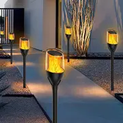 2-Pack 12 LEDs Waterproof Solar Garden Lights Solar Torch Light with Flickering Flame