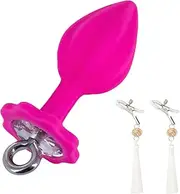 Pull Ring Butt Plug Silicone Butt Plug with Female Masturbation Training Adjustable Nipple Clamp Waterproof Anal Sex Toy
