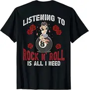 [X.Style] Back Listening to Rock N' Roll is All I Need | Rockabilly ds366 T-Shirt (S) Black