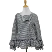 Banana Republic Jacket Womens 8 White Navy Tweed Ruffle Peplum Asymmetrical Zip