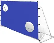 vidaXL Steel Soccer Goal with Aiming Wall and Net, Weather Resistant and Durable, 240 x 92 x 150cm Size, Blue and White Soccer Training Equipment for Adults and Children