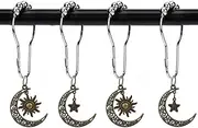 Sun Shower Curtain Hooks with Moon Stars Decor Bathroom - Rust Proof Metal Stainless Steel Curtain Rings, Decorative Shower Hook Set of 12 Gothic Rustic Modern Style Themed Decor Bedroom Bathtub