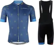 [GOODLUKE] Men's Cycling Jersey Suit, Quick Drying Bicycle Clothes Three-Dimensional Cutting Short-Sleeved Top + Bib Shorts Breathable High-Elasticity