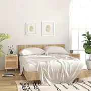 Bedside Cabinets 2 pcs White Solid Wood Pine and Natural Rattan,Bedside Tables 17.75KG-345607