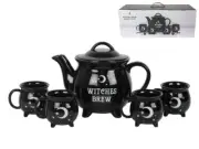 Witches Brew Tea Set with Teapot and Mugs, Cauldron Mystical Style in Gift Box