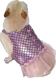 Moorfowl French Bulldog Fairy Meraid Dress Dog Girl Tulle Slip Skirt Sparkly Pug Princess Sequins Halloween Christmas Party Dress Doggie Summer Clothes
