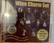 General Items Theme 6 Piece Wine Charm Set New Years Eve Glass Marker Nwt Nip