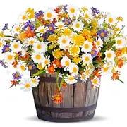 8 Bundles Artificial Daisy Flowers for Outdoors Summer Decor UV Resistant Faux Cemetery Flowers Plastic Greenery Shrub Fake Artificial Plants Outside Home Gard