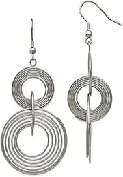 [JewelryWeb] Stainless Steel Polished Shepherd hook Multiple Circle Long Drop Dangle Earrings 65x30mm Wide-Dangle Earring for Women
