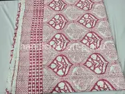 Handmade Indian Hand Block Print Quilt With Kantha King Size Bedspread King Pink