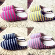 Womens Striped Soft Soles Slippers Mens Silent Cotton Slippers Non-slip Shoes