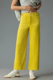 NWT Anthropologie Chartreuse Yellow The Colette Cropped Wide-Leg Corduroy Pants