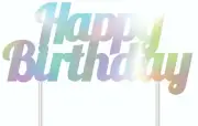 Iridescent Rainbow Unicorn Happy Birthday Plastic Cake Topper Party Decorate VIC