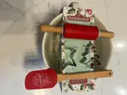 The Bakeshop Holiday Mixing Set W/ Bowl,Spatula, Rolling Pin, & Cookie Cutters
