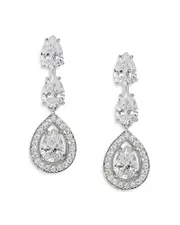 Nadri Radiant Pear Shape Cubic Zirconia Halo Drop Earrings in Rhodium Plated