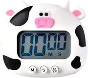 Digital Kitchen Timer Cute Animal Timer with Strong Magnet Back Stand Loud Alarm Large Screen Cooking Timer Clock for Time Management Workout Baking Egg Timer Type 1(White Calf)