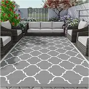 SPXMQSS Outdoor Rugs for Garden, Washable Non-Slip Patios Carpet, Reversible, Plastic, Foldable for Camping Deck Beach Picnic Grey 182x274cm