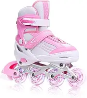 Girls Inline Skates for Kids Ages 6-12, Adjustable Size Blades Roller Skates All Wheels Light up Kids Skates for Beginner Outdoor and Indoor