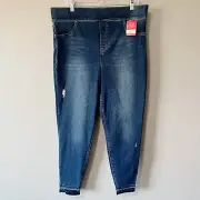 Spanx Distressed Denim Legging Jeans Medium Blue Wash Raw Hem Plus Size 2X NEW