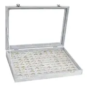 Ring Display Case Organizer Box with Transparent Lid, Showcase Ring tray Grey