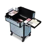 Byootique Rolling Makeup Train Case Aluminum Cosmetic Makeup Organizer Suitcase