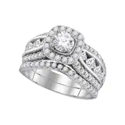 14k White Gold Round Diamond Halo Bridal Wedding Ring Set 2-1/4 Cttw (Certified)