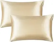 Satin Silky Pillowcases Set for Hair - Pillowcase Covers with Envelope Closure - Cool and Easy to Wash - Pillowcase Set of 2 - Pillow Cover Only Without Insert (Champagne, Standard(20"x26"))